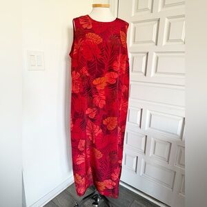 R&K Originals Woman Vintage Maxi Sundress Red Tropical Leaf Pattern Size 18W